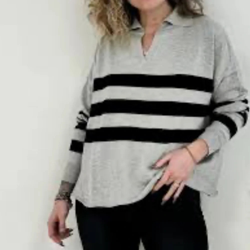 Talbots gray/black merino wool long sleeved polo sweater size large